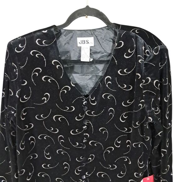 Vintage J.B.S. LTD Black Velvet Silver Sparkle Swing Jacket Size Large Buttoned - Picture 3 of 10